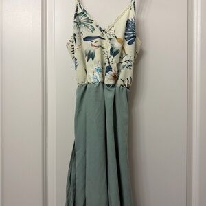 Tropical Print Maxi Dress in Cream and Green